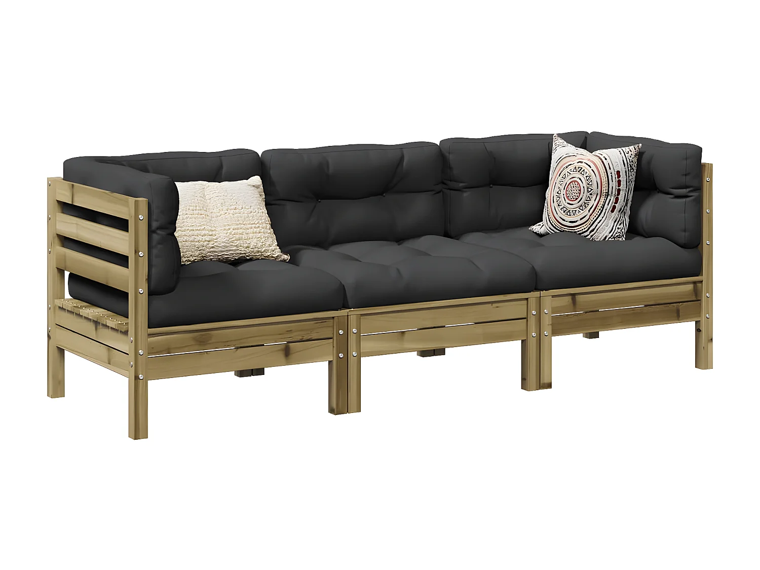 Salon de jardin 3 pcs avec coussins bois de pin imprégné