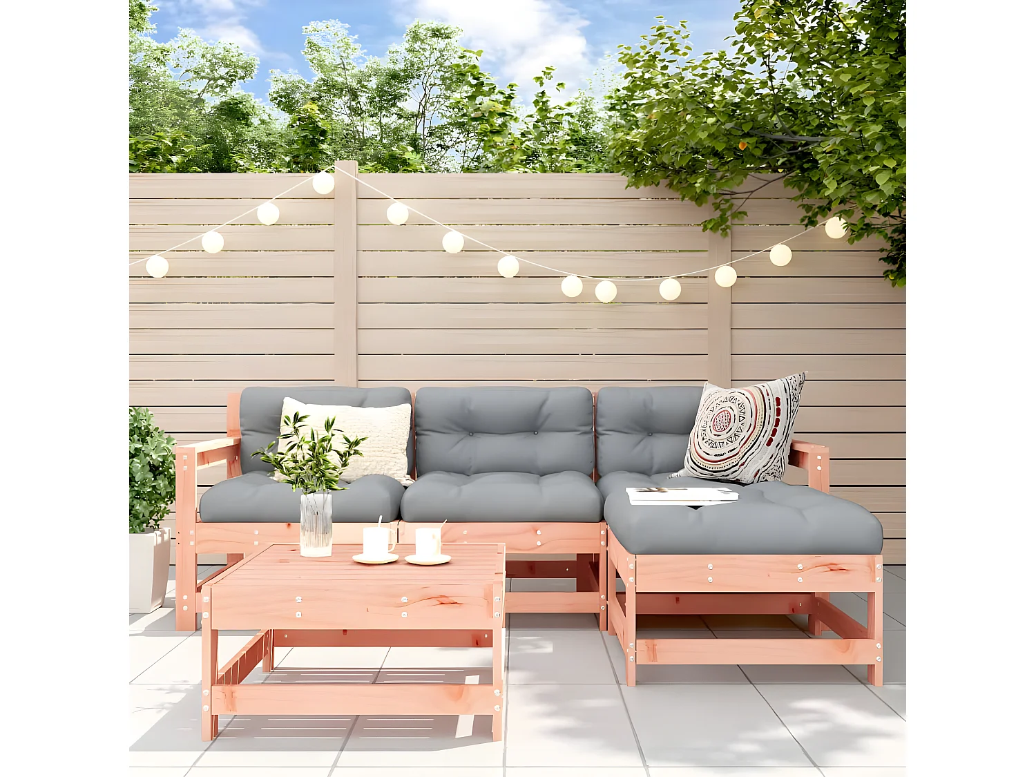 Salon de jardin 5 pcs avec coussins bois massif douglas