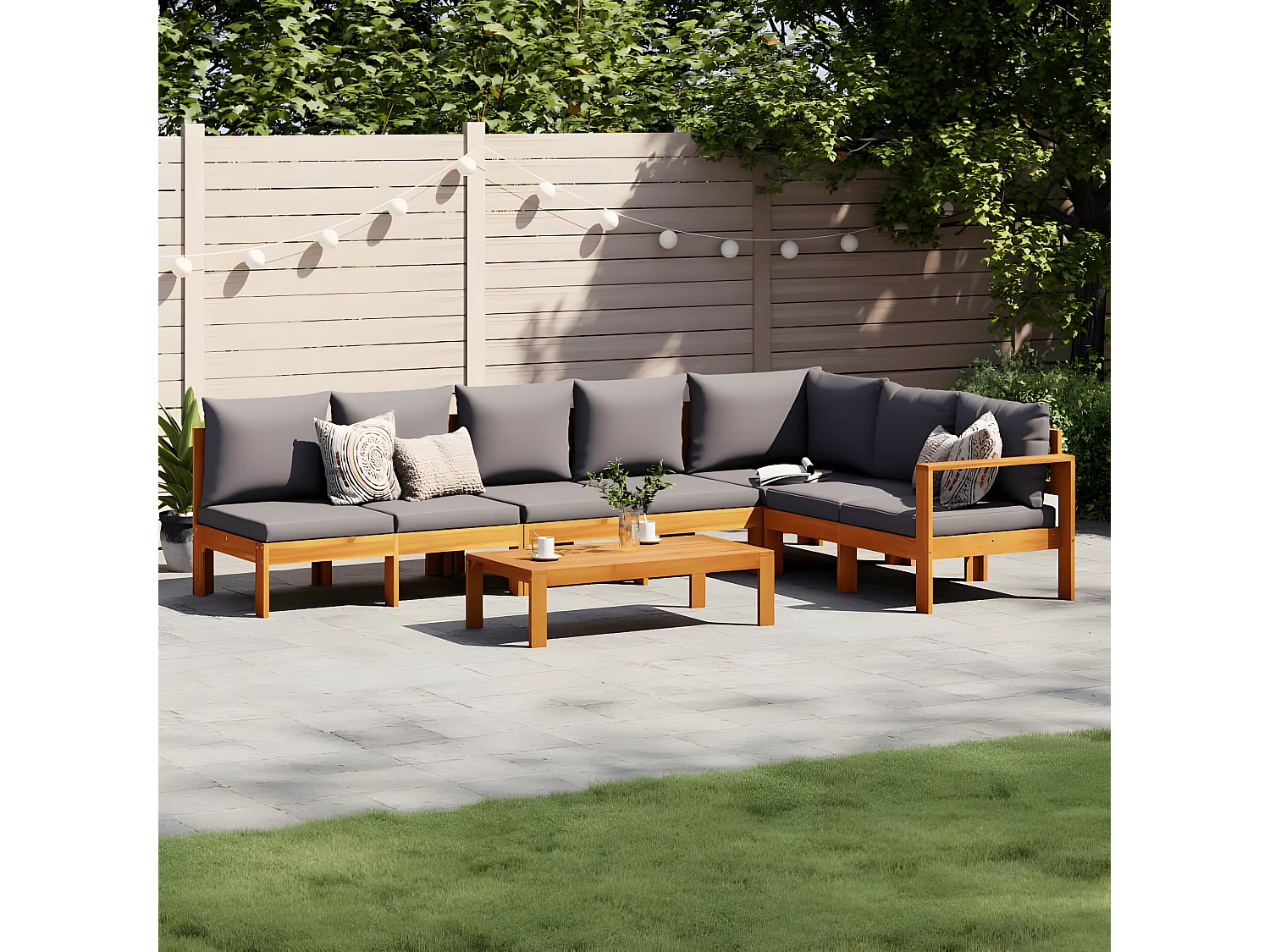Salon de jardin avec coussins 5 pcs Bois d'acacia solide