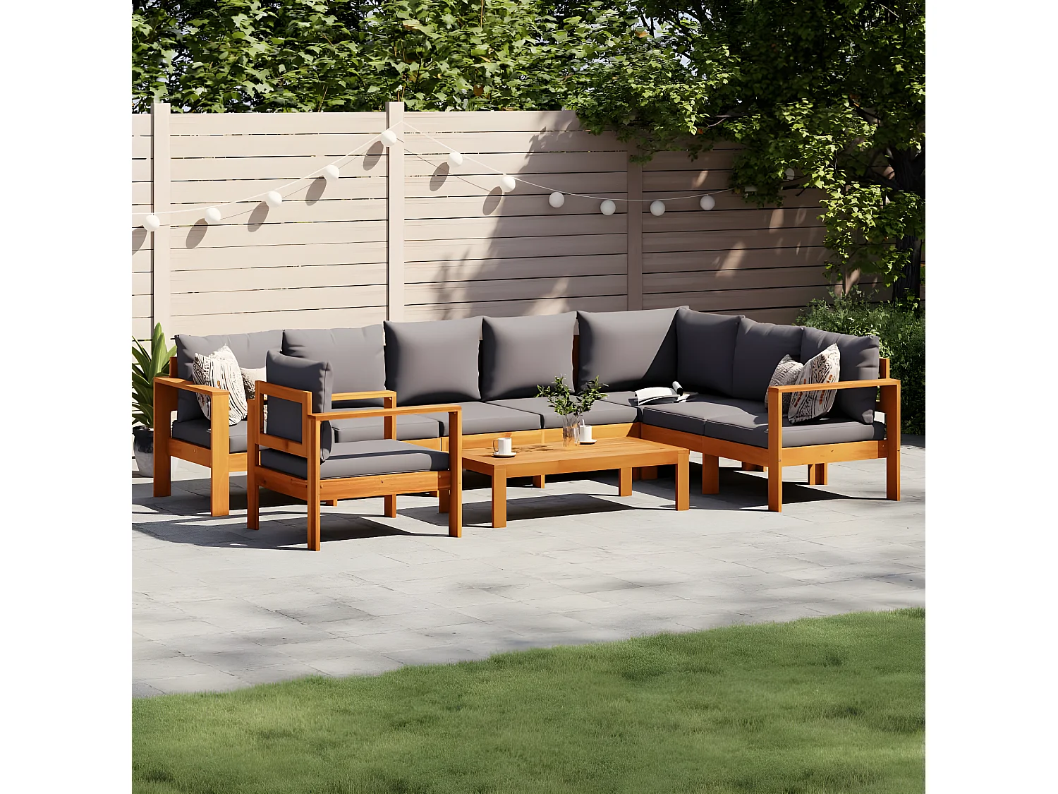 Salon de jardin avec coussins 6 pcs bois d'acacia solide