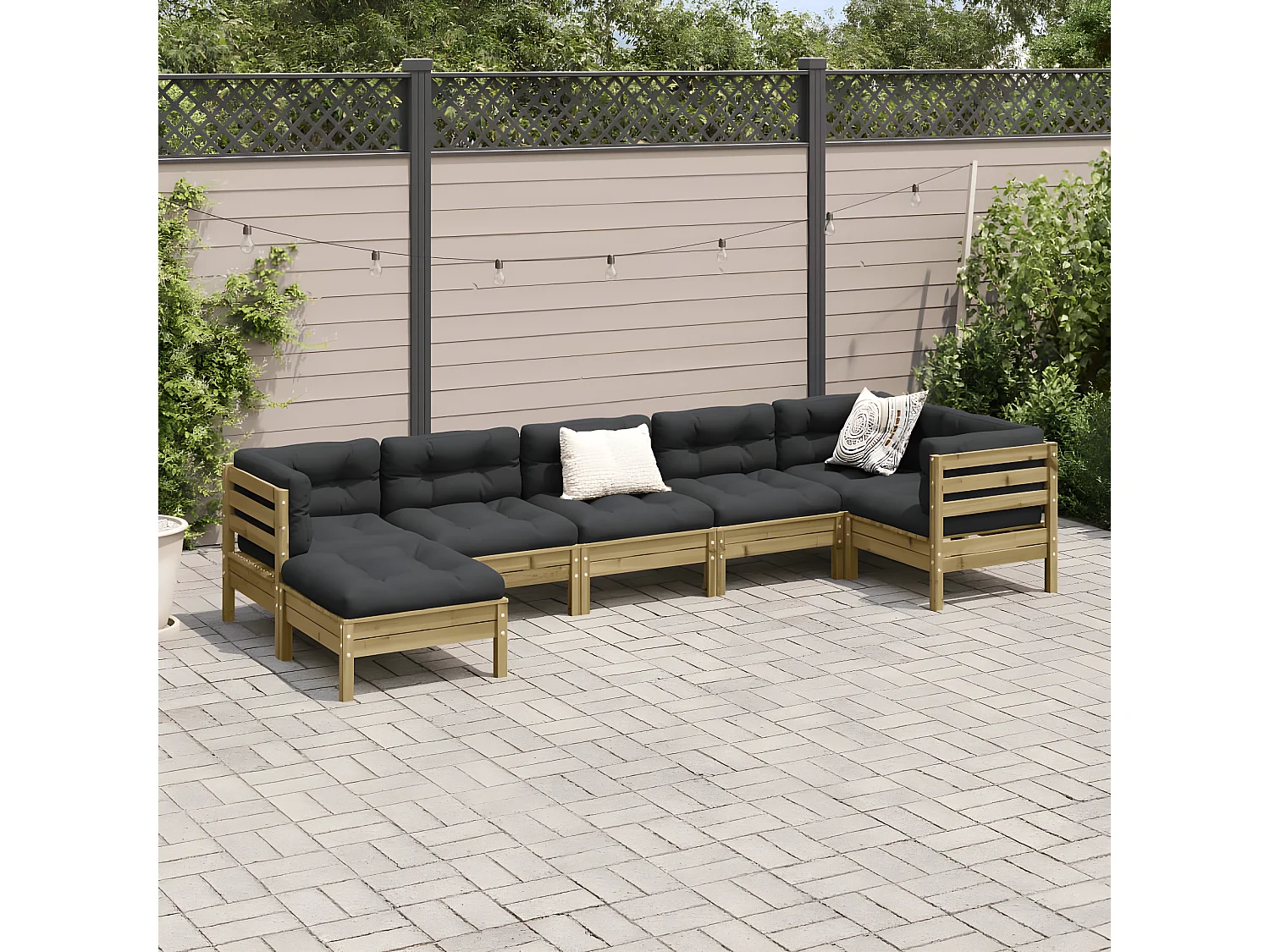 Salon de jardin 7 pcs avec coussins bois de pin imprégné