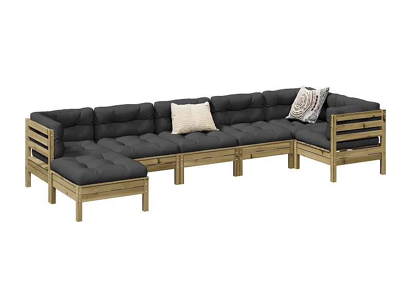 Salon de jardin 7 pcs avec coussins bois de pin imprégné