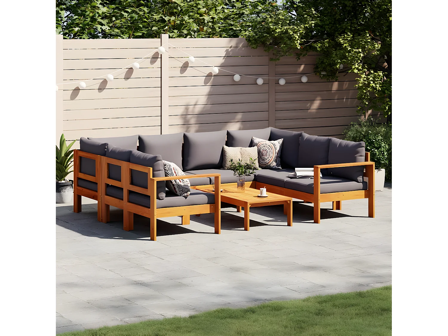 Salon de jardin avec coussins 6 pcs bois d'acacia solide