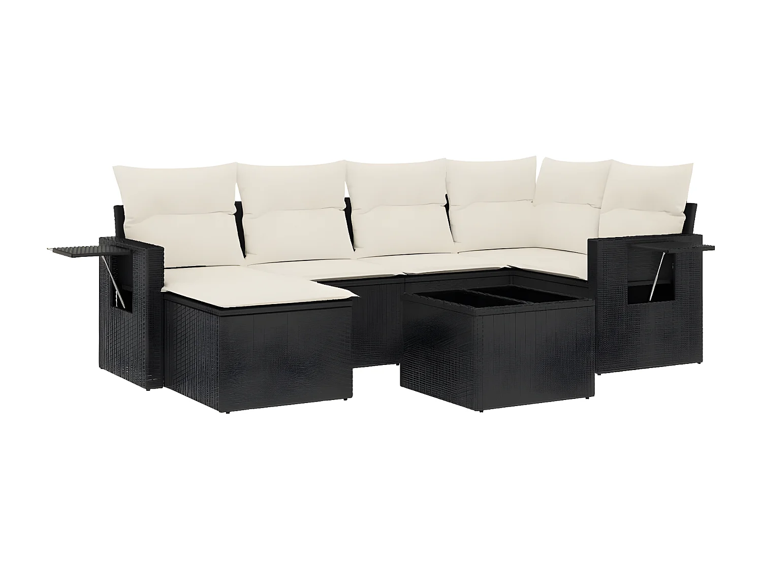 Salon de jardin 7 pcs avec coussins noir résine tressée