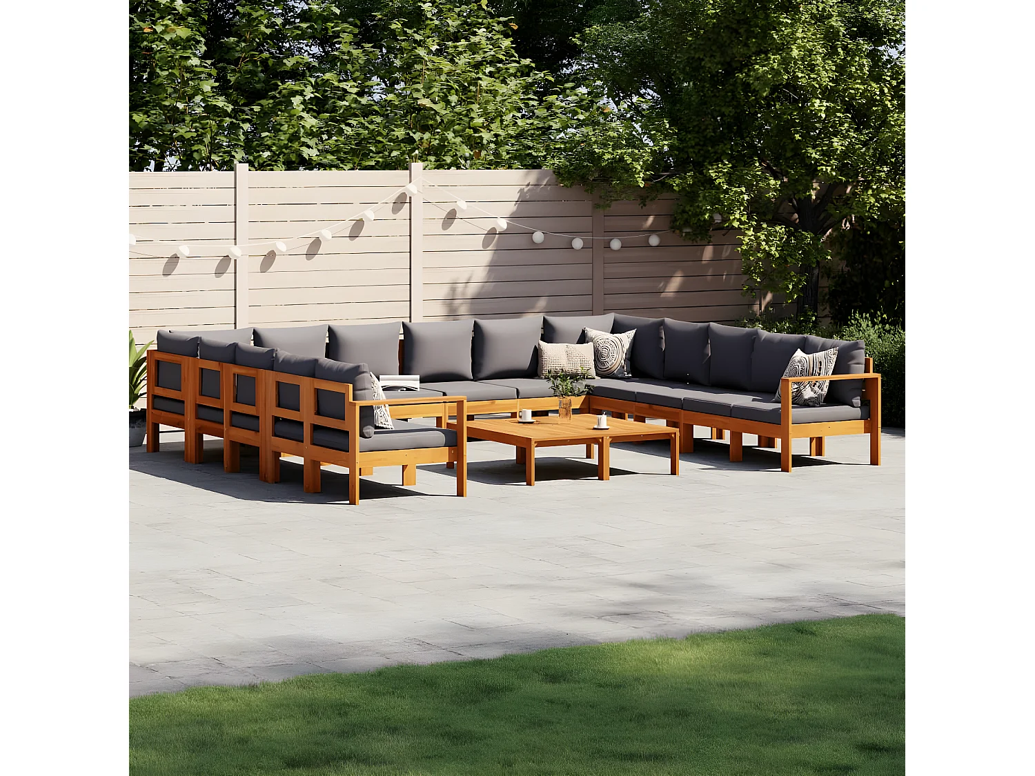 Salon de jardin avec coussins 10 pcs bois d'acacia solide