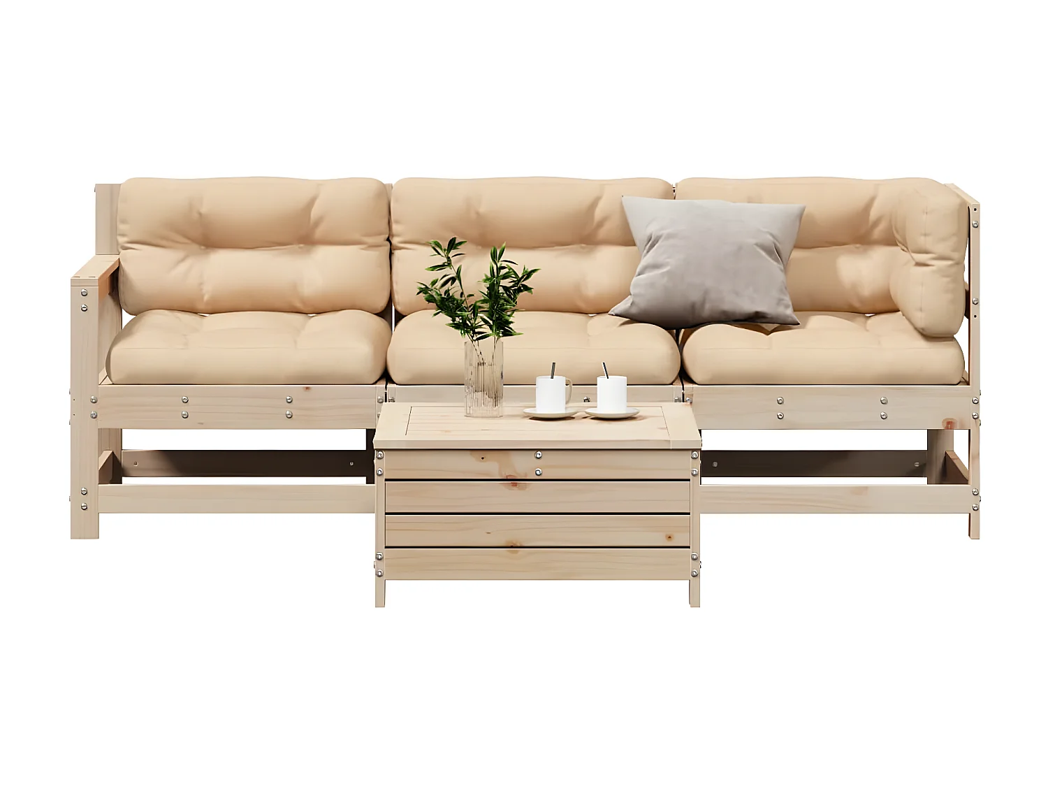 Salon de jardin 4 pcs avec coussins Bois de pin massif