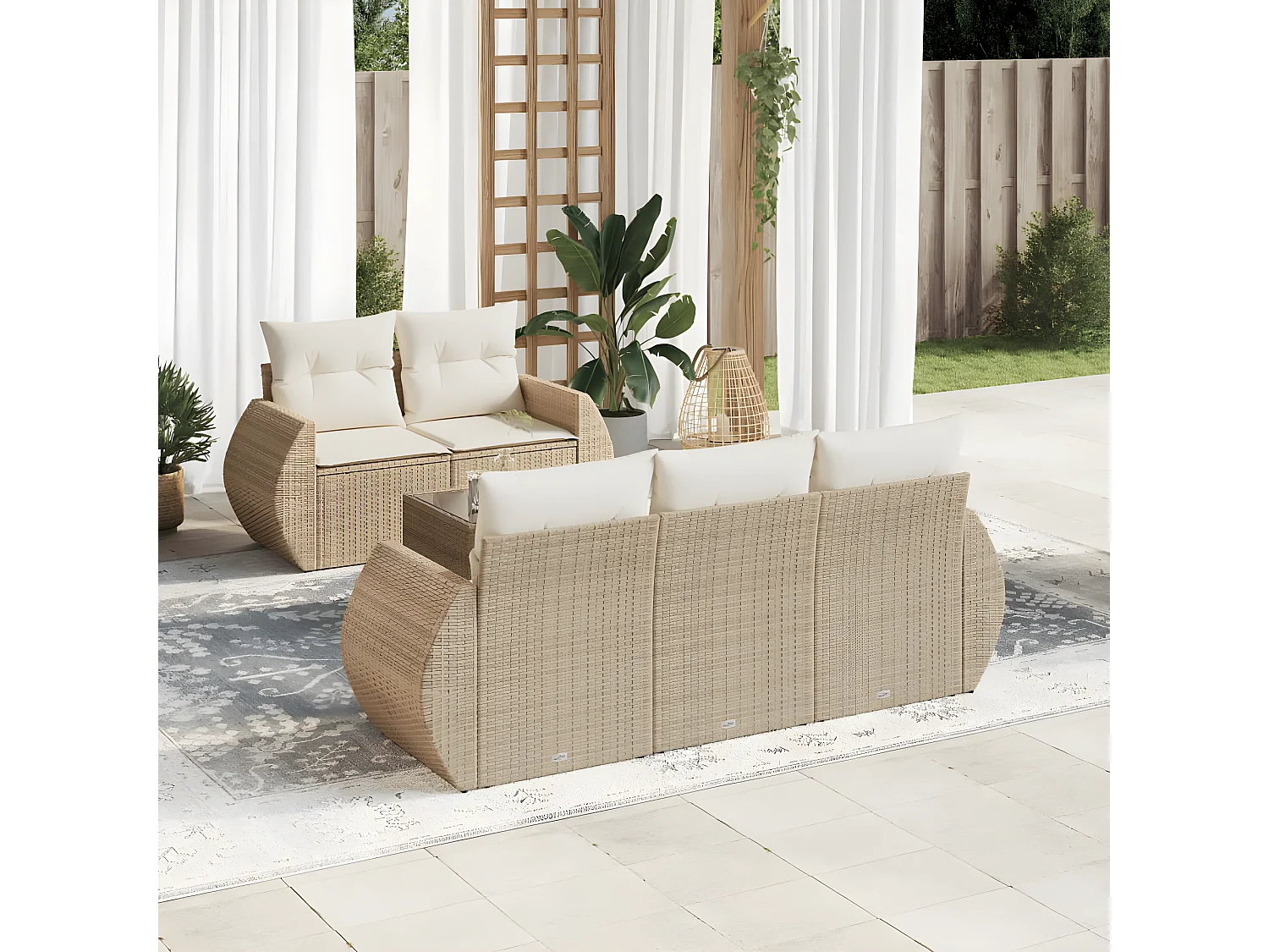 Salon de jardin avec coussins 6 pcs beige résine tressée