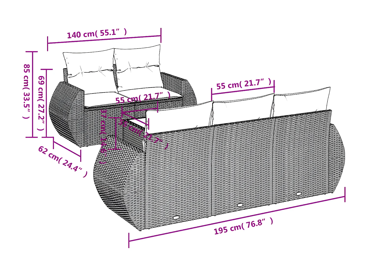 Salon de jardin avec coussins 6 pcs beige résine tressée