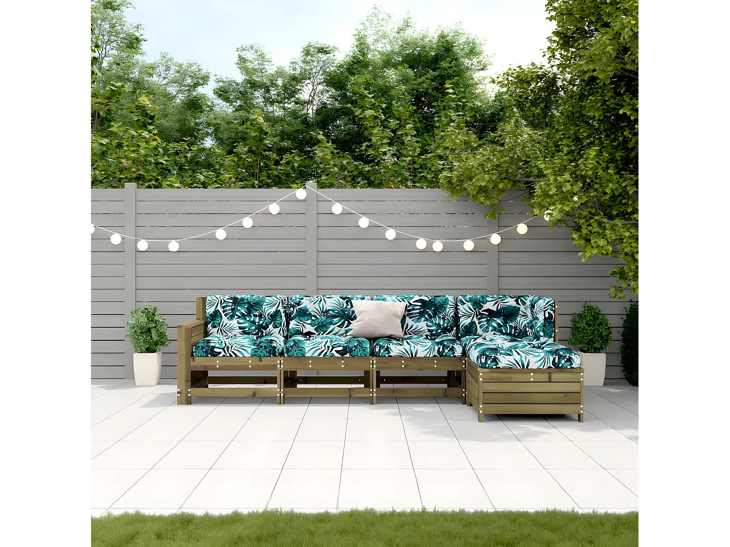 Salon de jardin 5 pcs avec coussins bois de pin imprégné