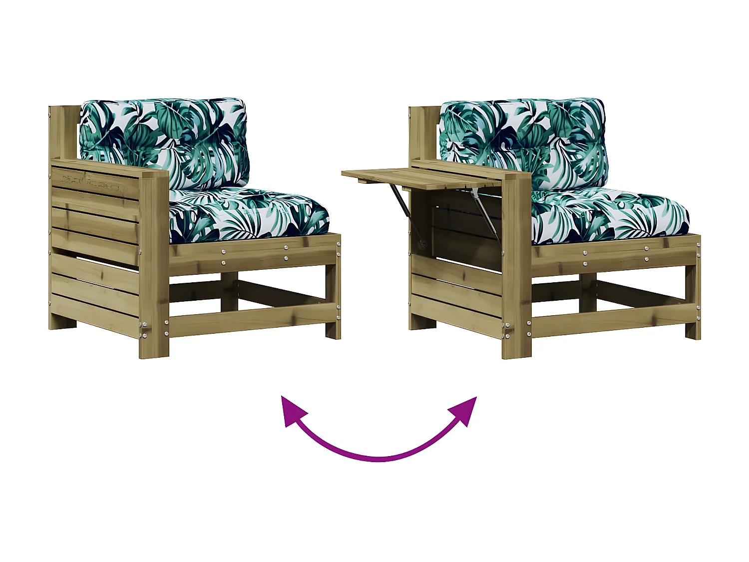 Salon de jardin 5 pcs avec coussins bois de pin imprégné