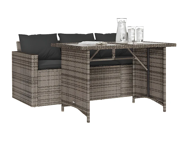 Ensemble à manger de jardin et coussins 2 pcs gris rotin