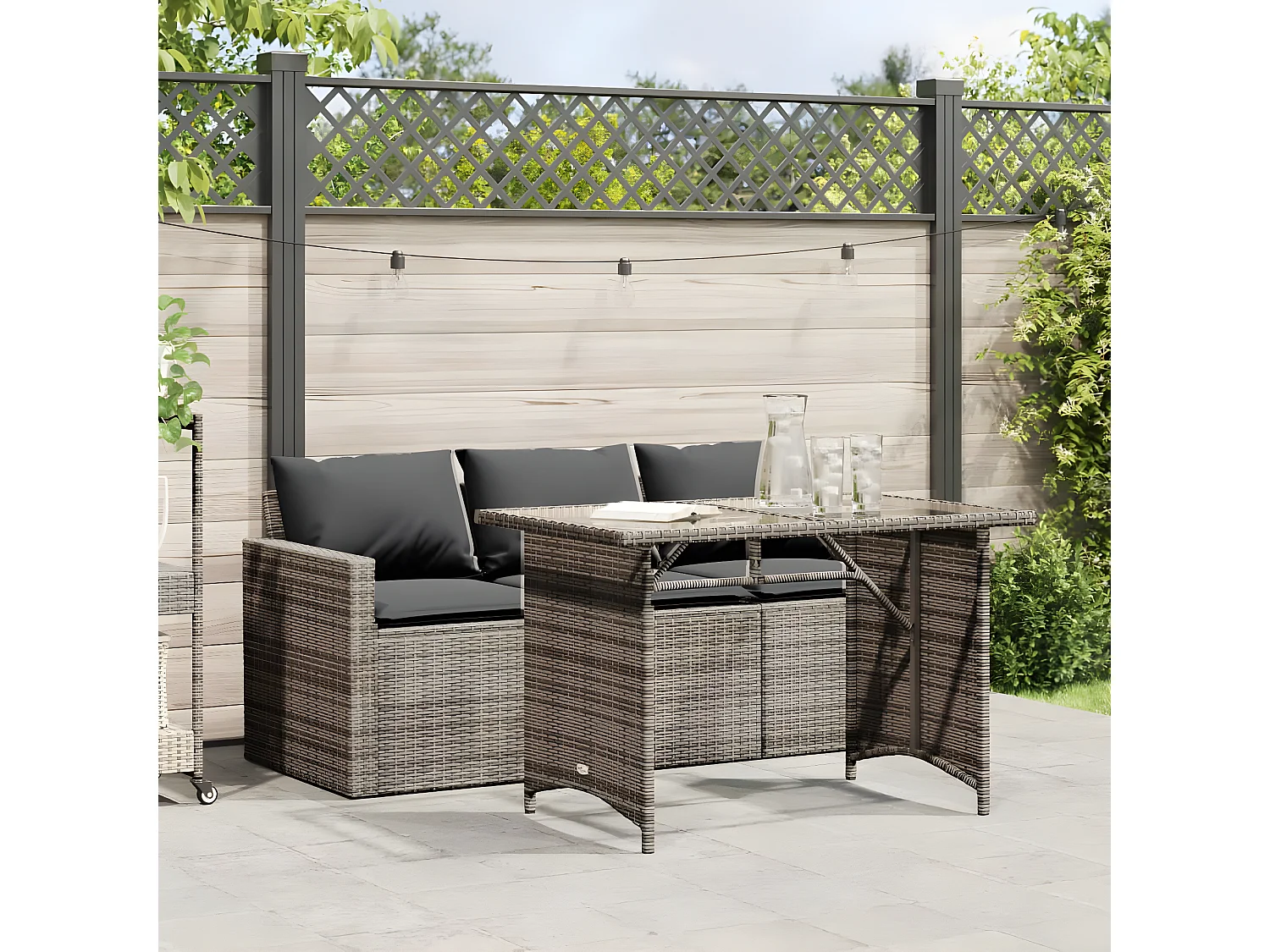 Ensemble à manger de jardin et coussins 2 pcs gris rotin