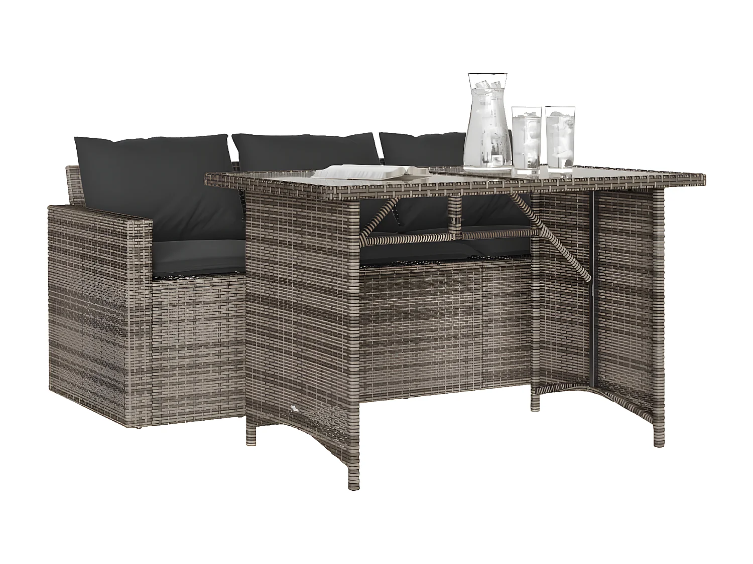 Ensemble à manger de jardin et coussins 2 pcs gris rotin