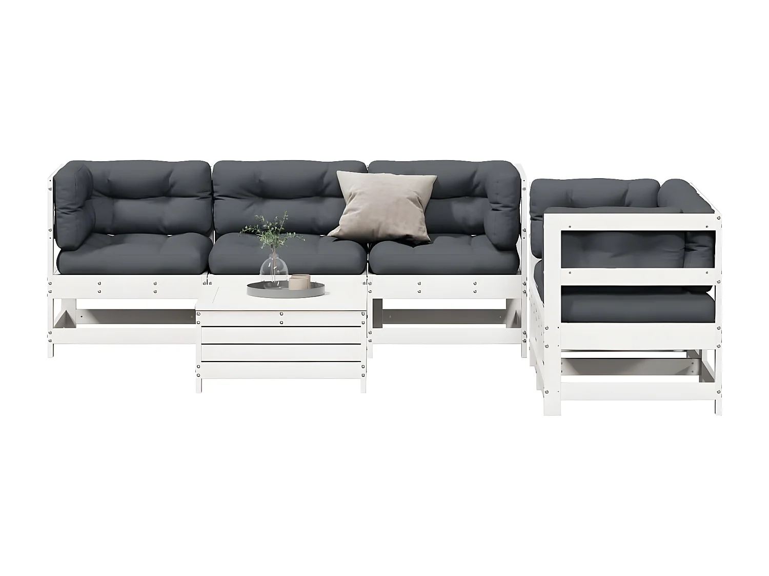 Salon de jardin avec coussins 6 pcs blanc bois de pin massif