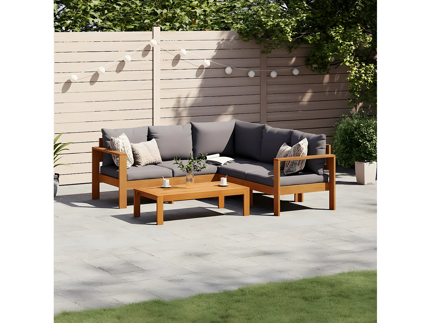 Salon de jardin avec coussins 4 pcs bois d'acacia massif