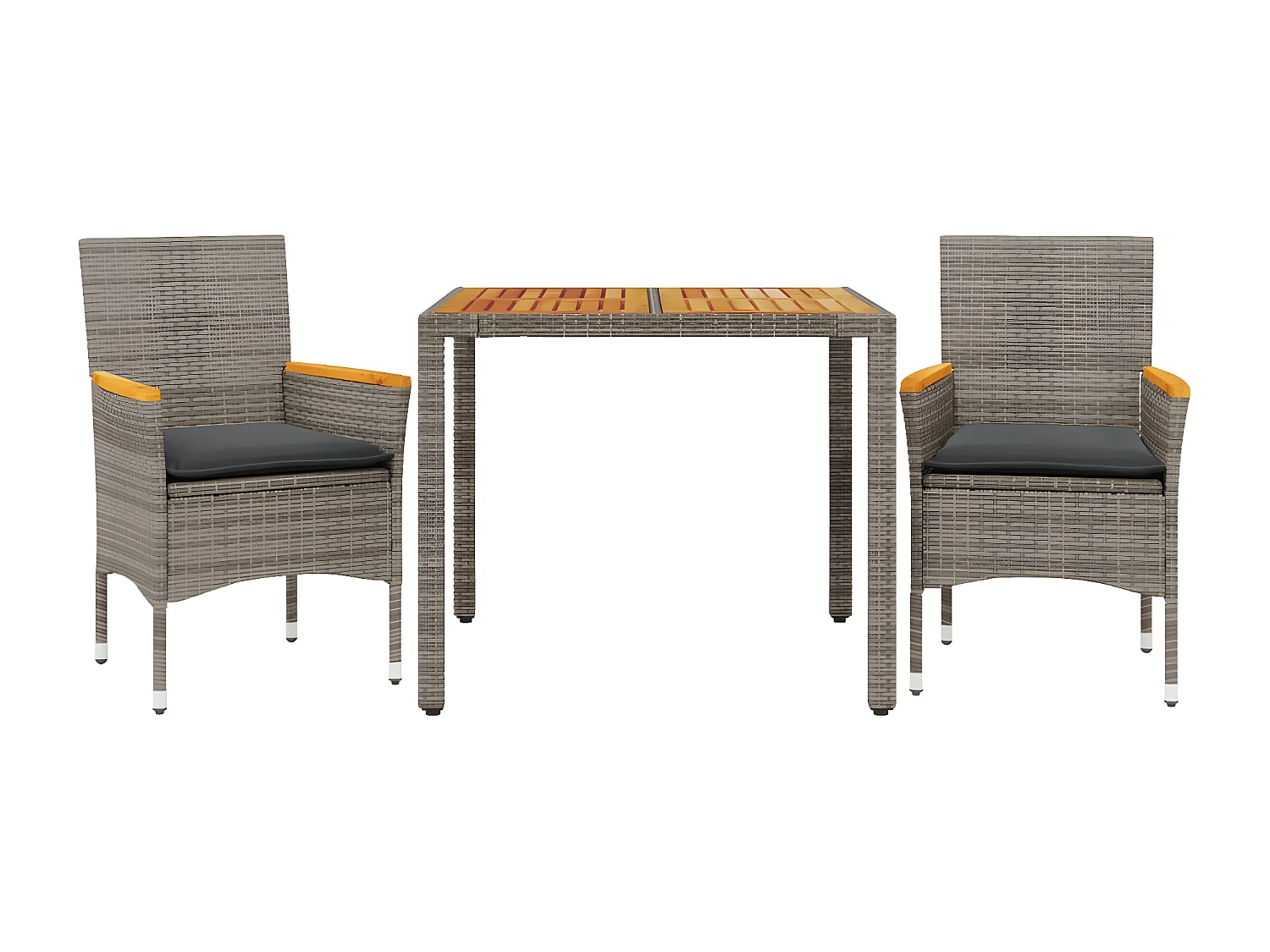 Ensemble à manger de jardin et coussins 3 pcs gris rotin acacia