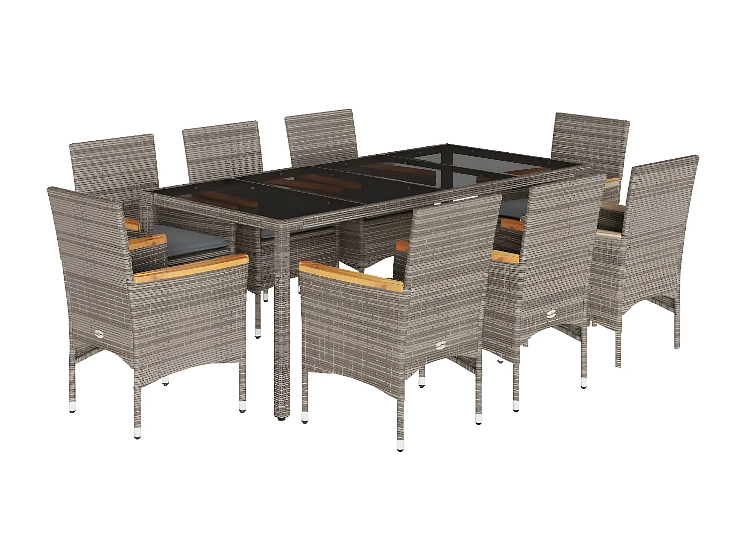 Ensemble à manger de jardin et coussins 9 pcs gris rotin verre