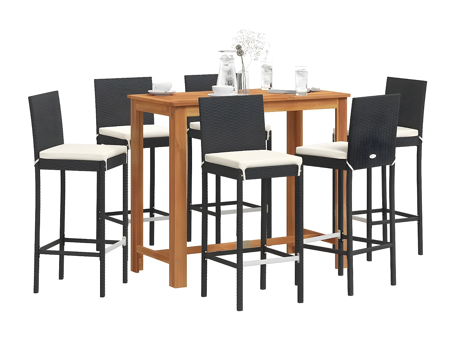 Ensemble de bar de jardin 7 pcs noir bois massif acacia rotin