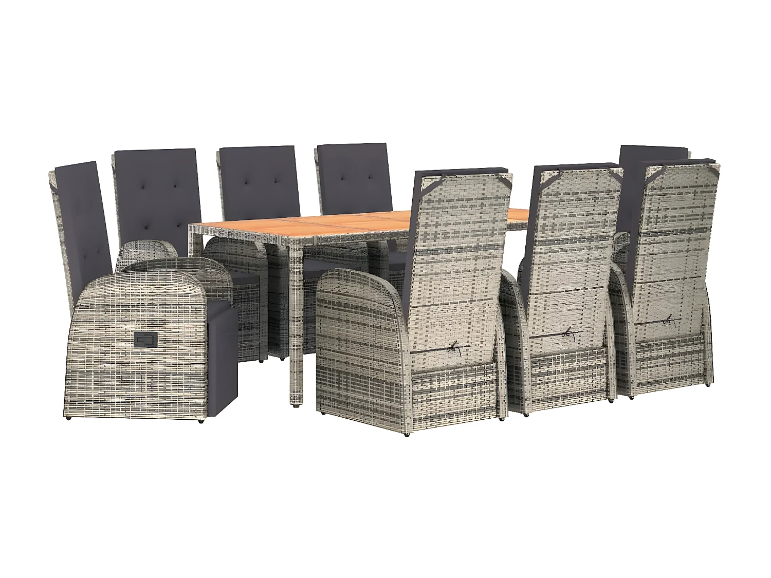 Ensemble à manger de jardin 9 pcs coussins gris résine tressée