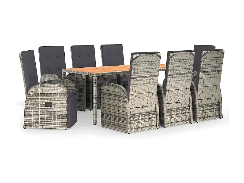 Ensemble à manger de jardin 9 pcs coussins gris résine tressée