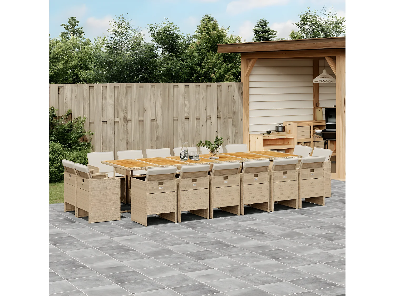 Ensemble à manger de jardin et coussins 17 pcs beige