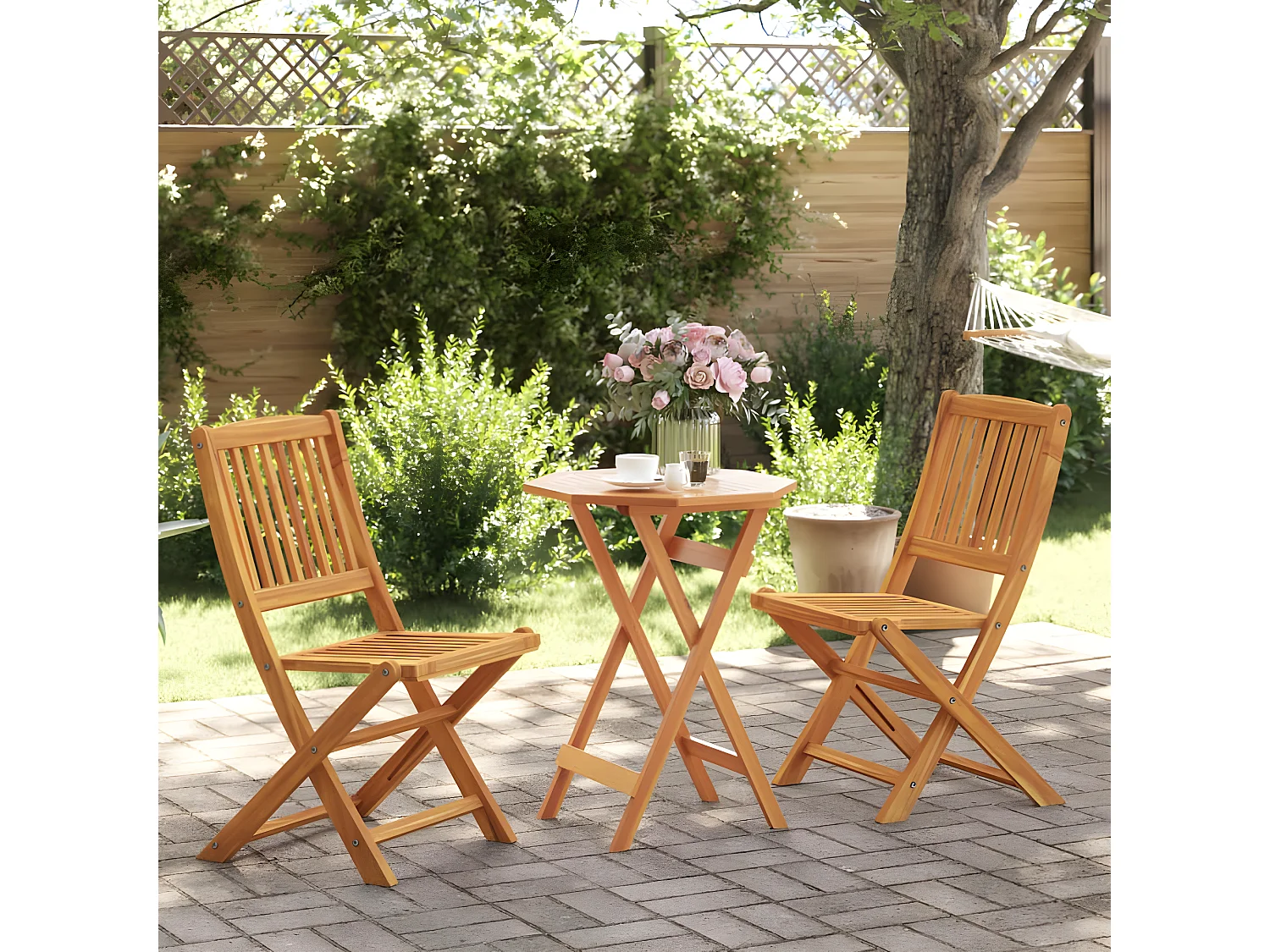 Ensemble de bistro pliable 3 pcs bois d'acacia solide
