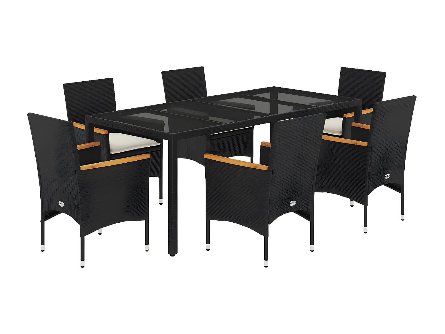 Ensemble à manger de jardin et coussins 7 pcs noir rotin acacia