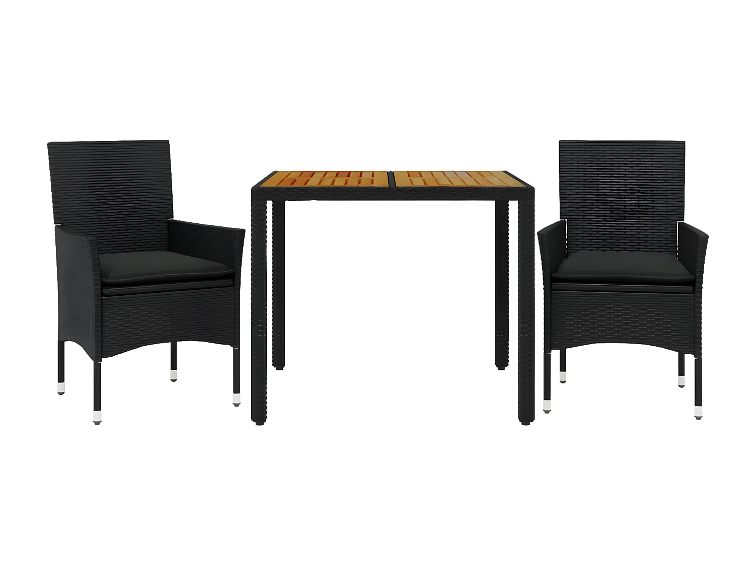 Ensemble à manger de jardin et coussins 3 pcs noir rotin acacia