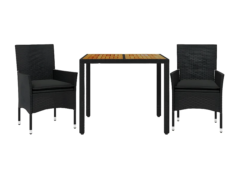 Ensemble à manger de jardin et coussins 3 pcs noir rotin acacia
