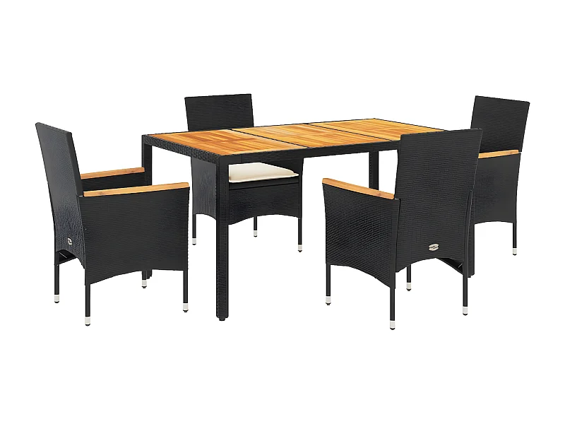 Ensemble à manger de jardin et coussins 5 pcs noir rotin acacia