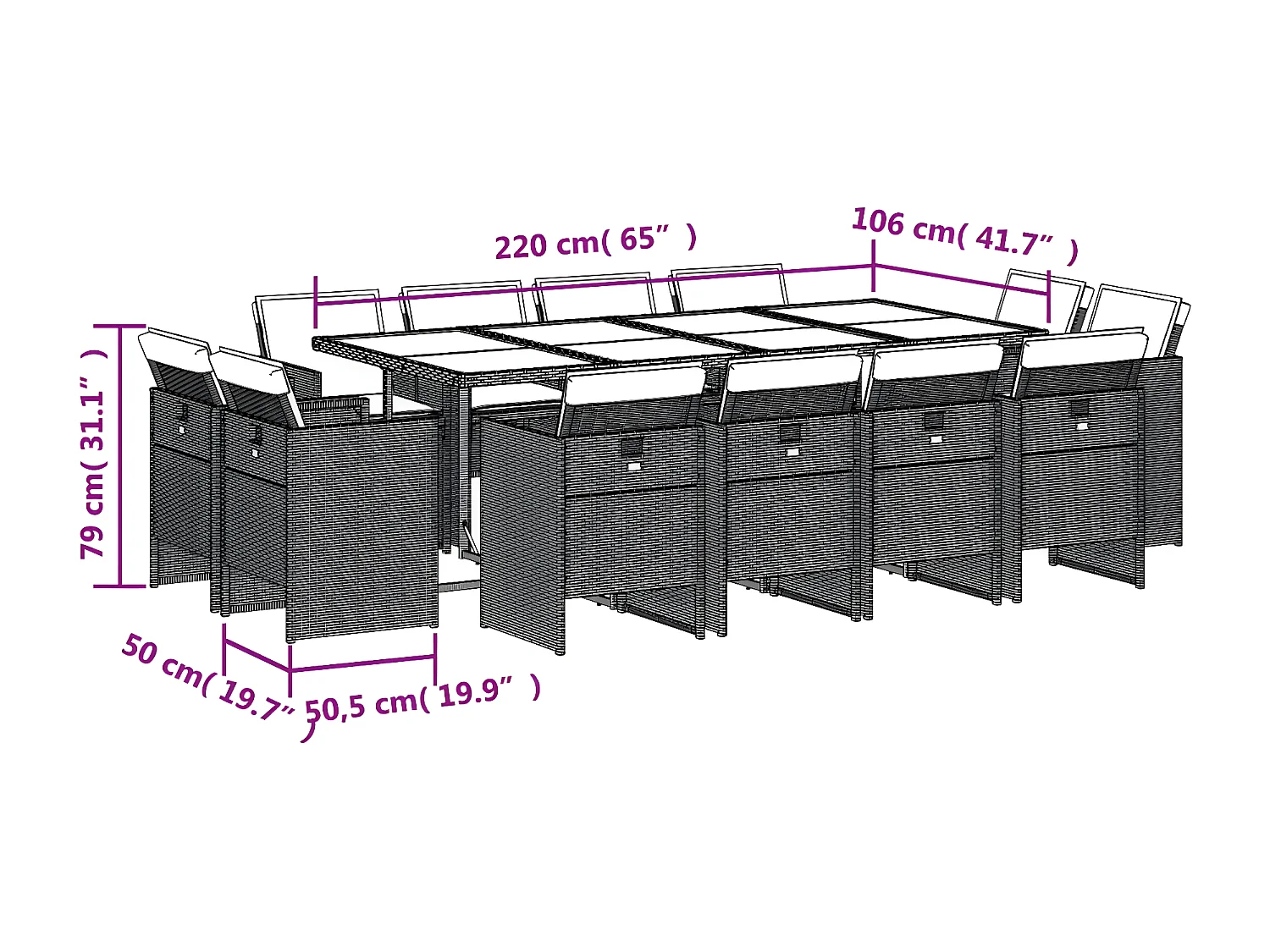 Ensemble à manger de jardin et coussins 13 pcs beige