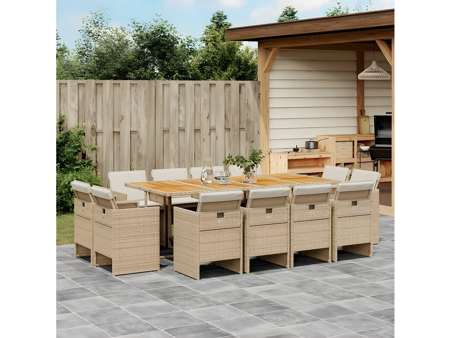 Ensemble à manger de jardin et coussins 13 pcs beige