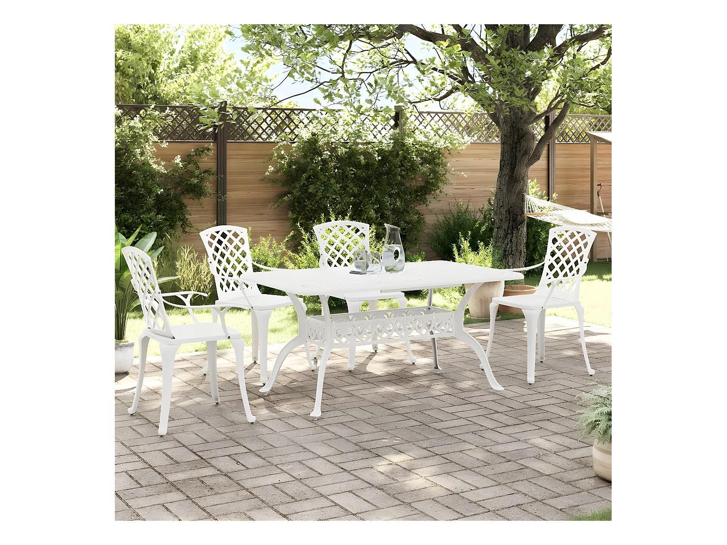 Ensemble à manger de jardin 5 pcs blanc aluminium coulé