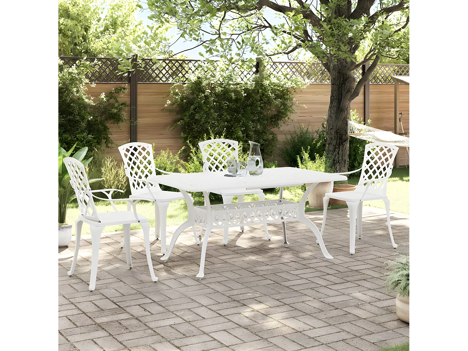 Ensemble à manger de jardin 5 pcs blanc aluminium coulé