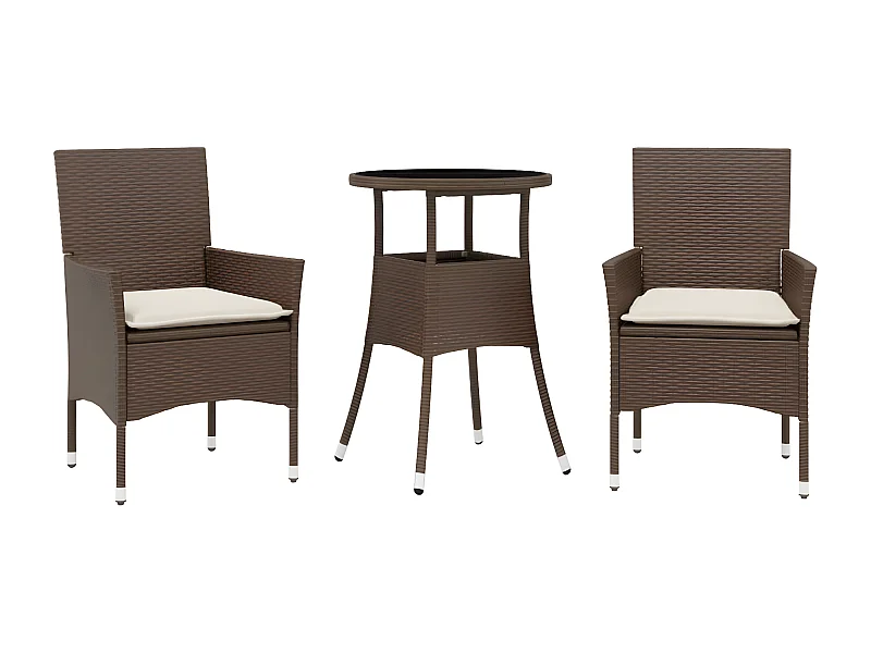 Ensemble à manger de jardin et coussins 3pcs marron rotin verre