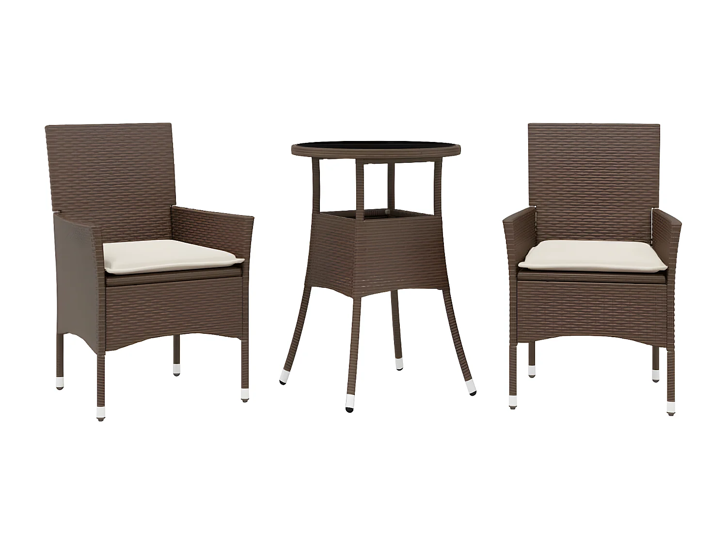 Ensemble à manger de jardin et coussins 3pcs marron rotin verre