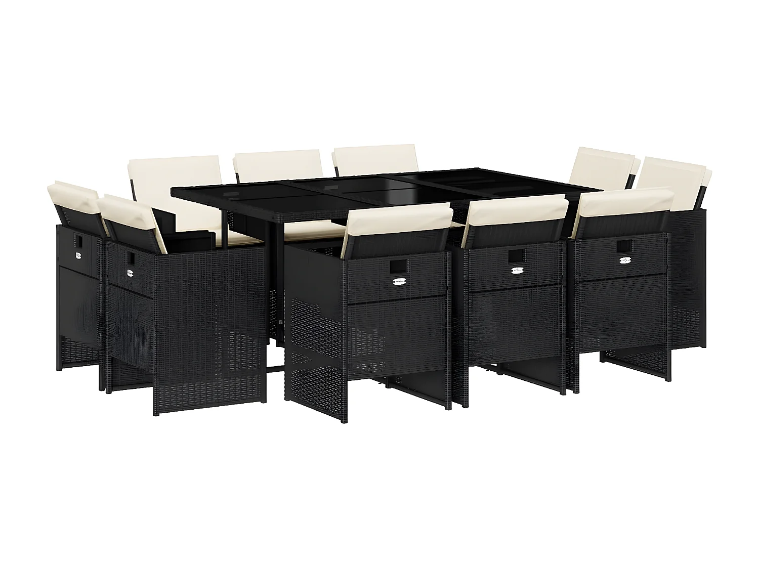 Ensemble à manger de jardin 11 pcs coussins noir résine tressée