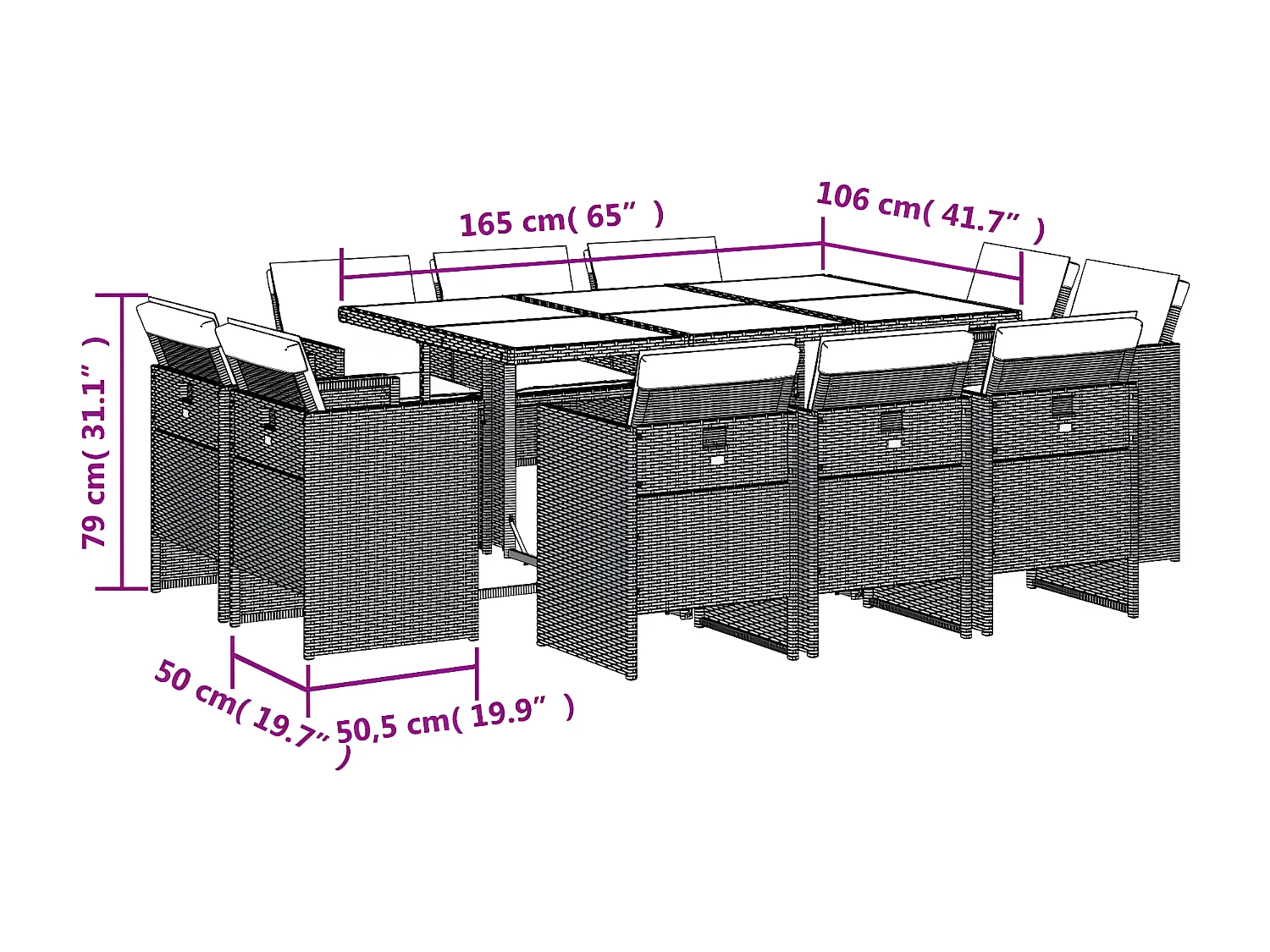 Ensemble à manger de jardin 11 pcs coussins noir résine tressée