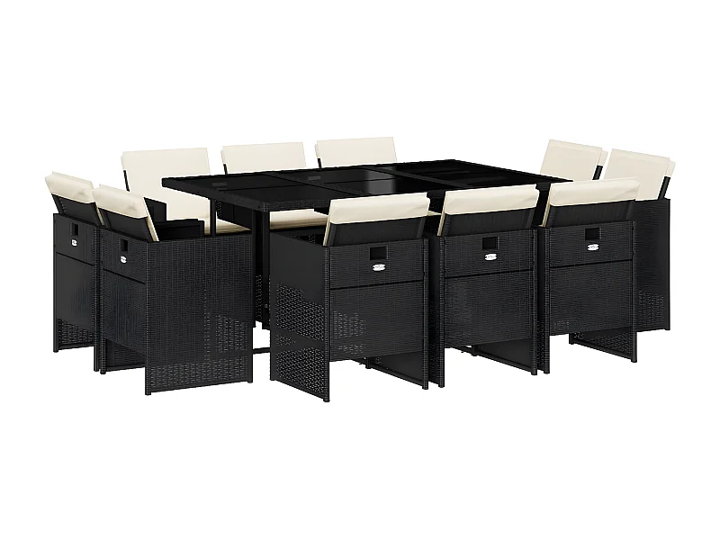 Ensemble à manger de jardin 11 pcs coussins noir résine tressée