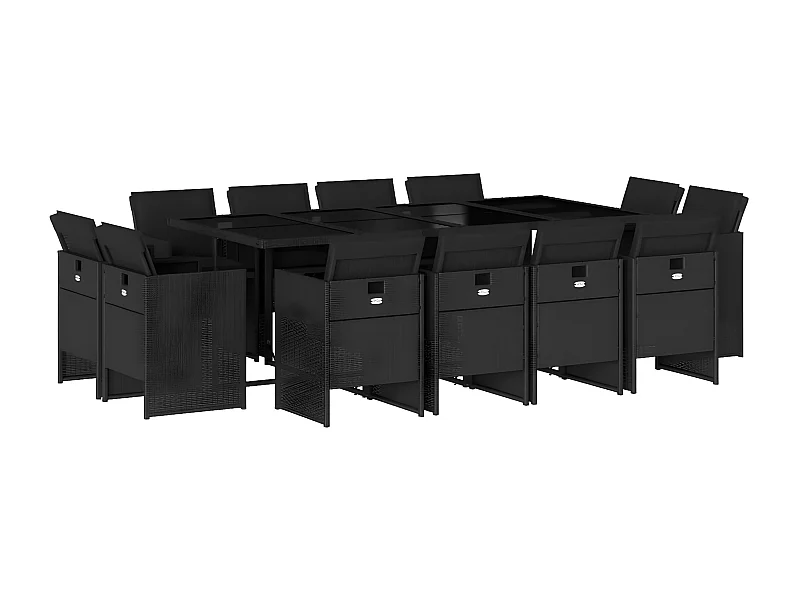 Ensemble à manger de jardin 13 pcs coussins noir résine tressée