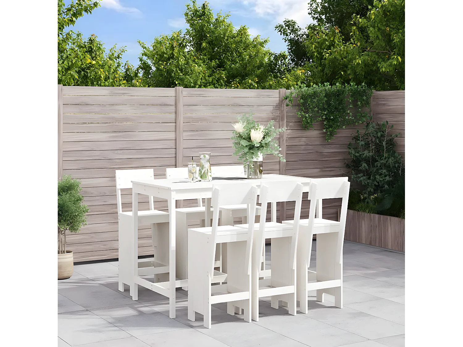 Ensemble de bar de jardin 7 pcs blanc bois de pin massif