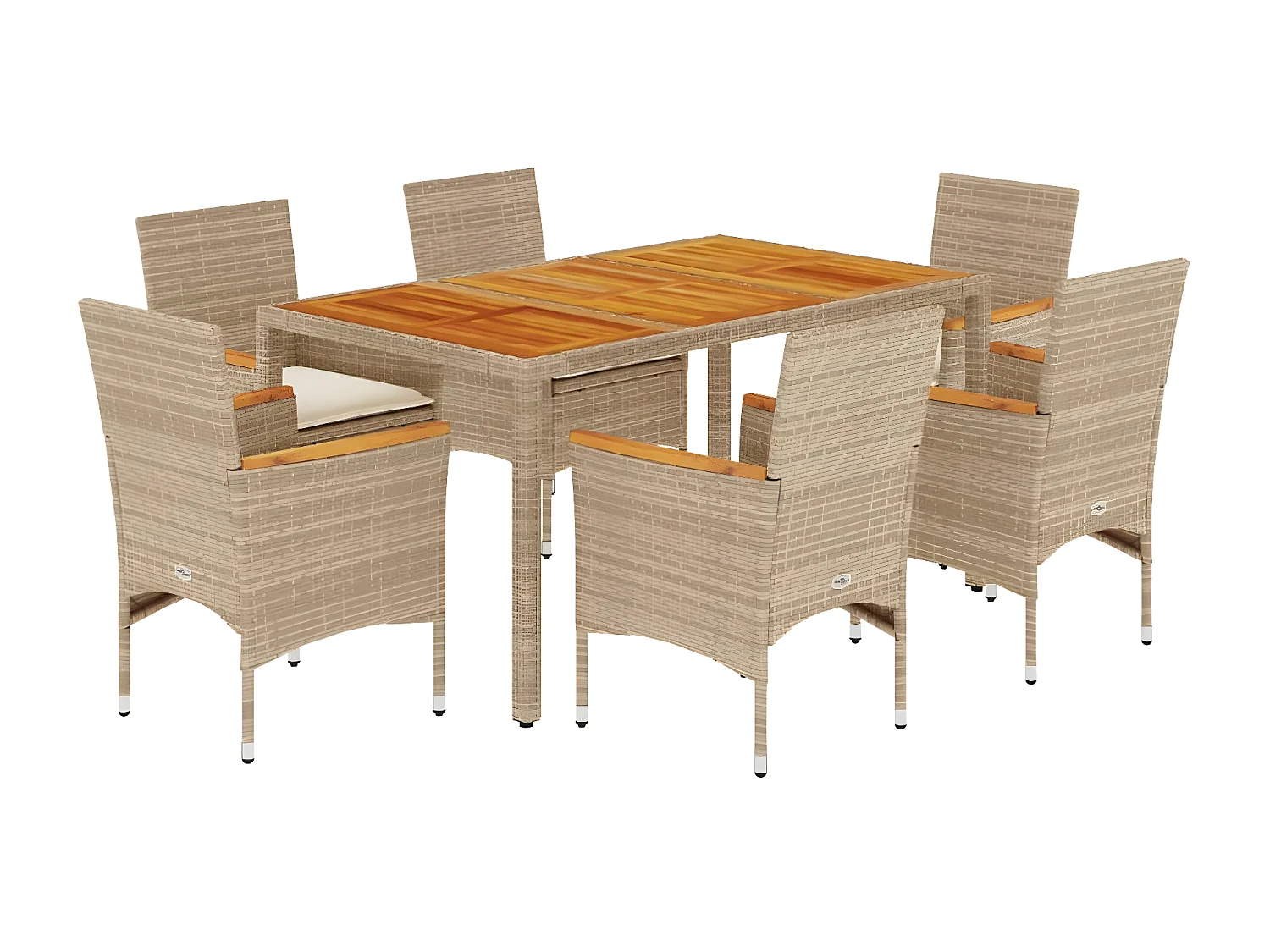 Ensemble à manger de jardin et coussins 7pcs beige rotin acacia