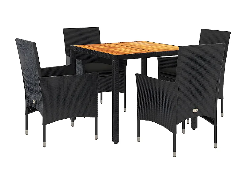 Ensemble à manger de jardin et coussins 5 pcs noir rotin acacia