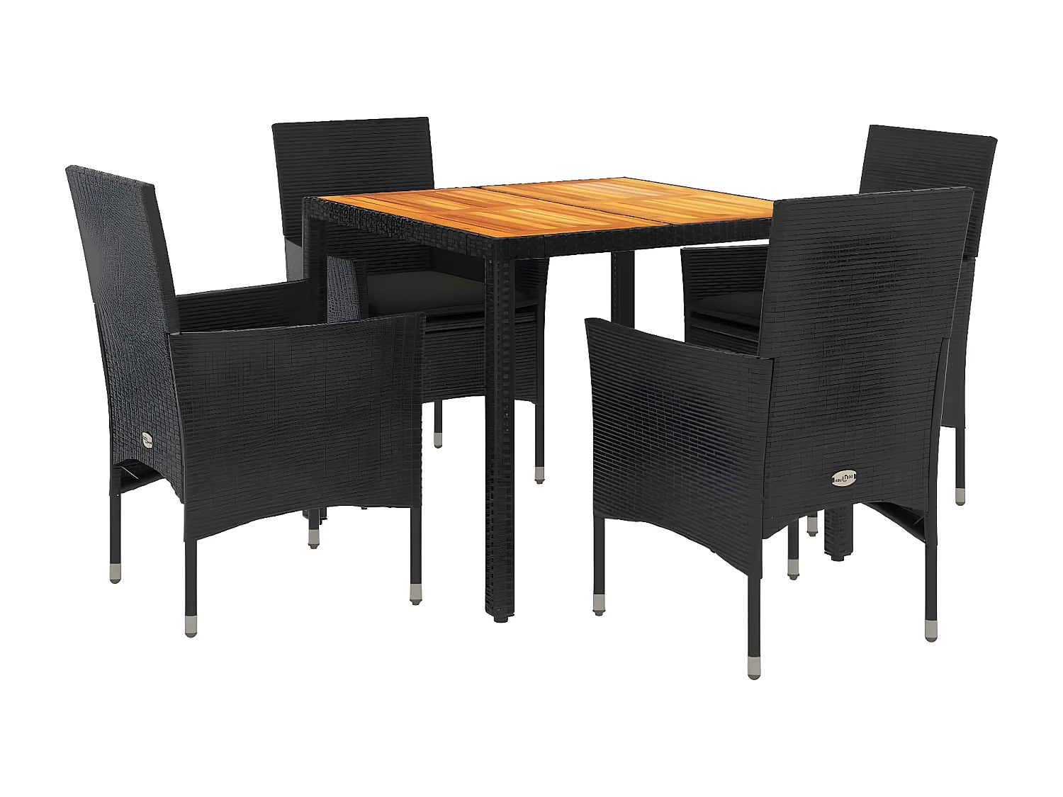 Ensemble à manger de jardin et coussins 5 pcs noir rotin acacia