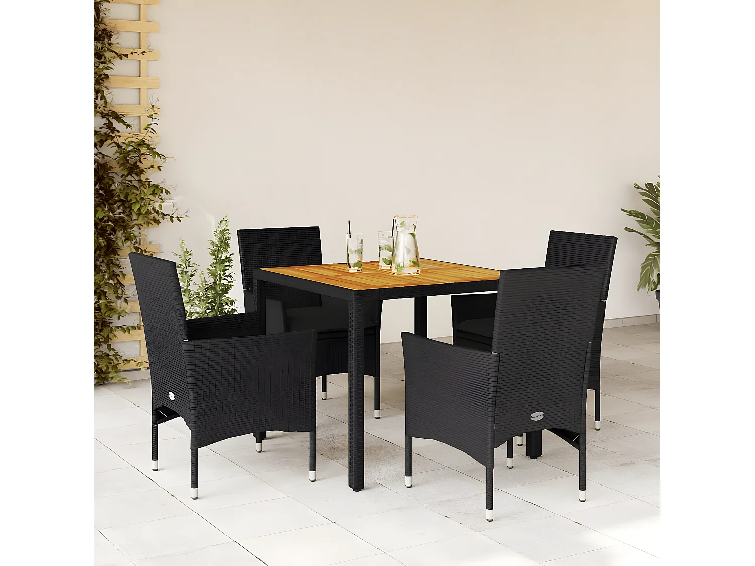 Ensemble à manger de jardin et coussins 5 pcs noir rotin acacia