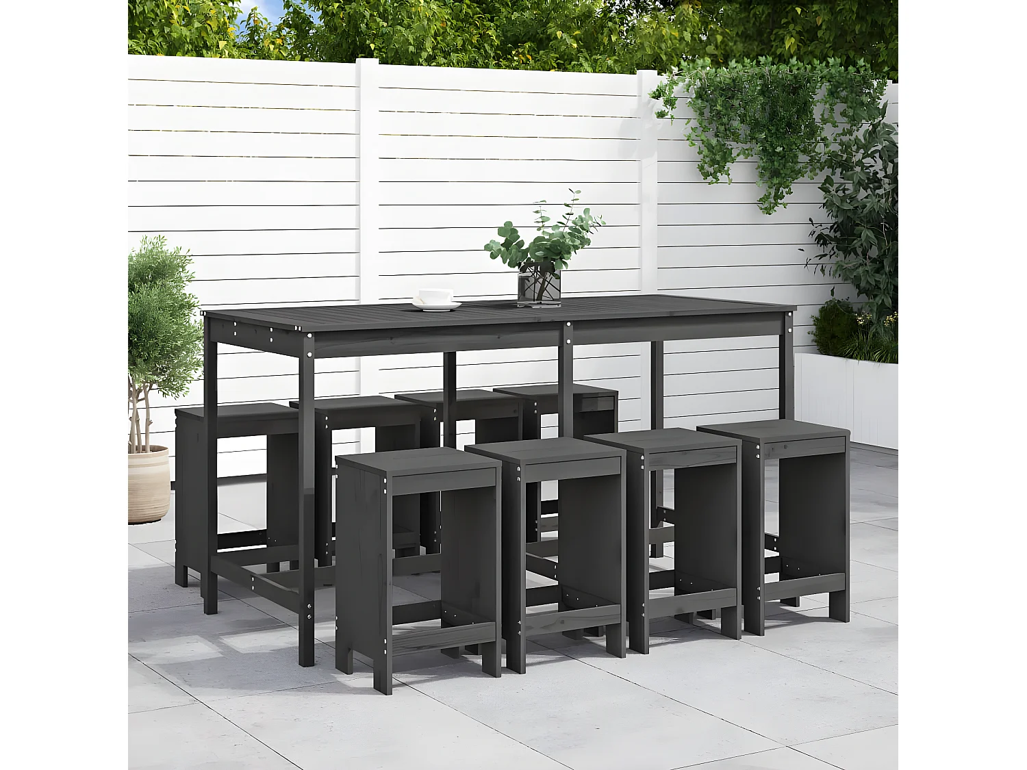 Ensemble de bar de jardin 9 pcs gris bois de pin massif