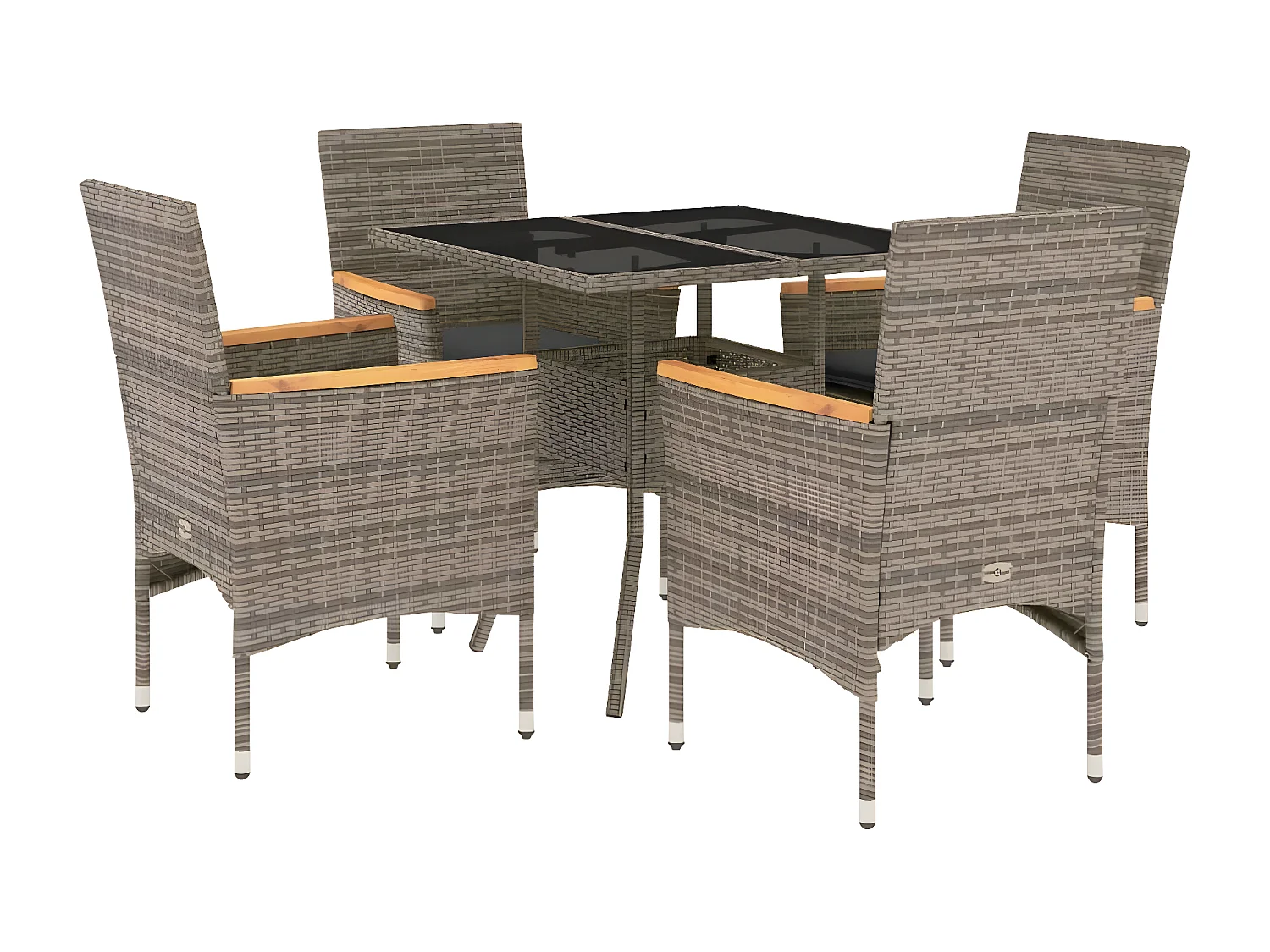 Ensemble à manger de jardin et coussins 5 pcs gris rotin verre