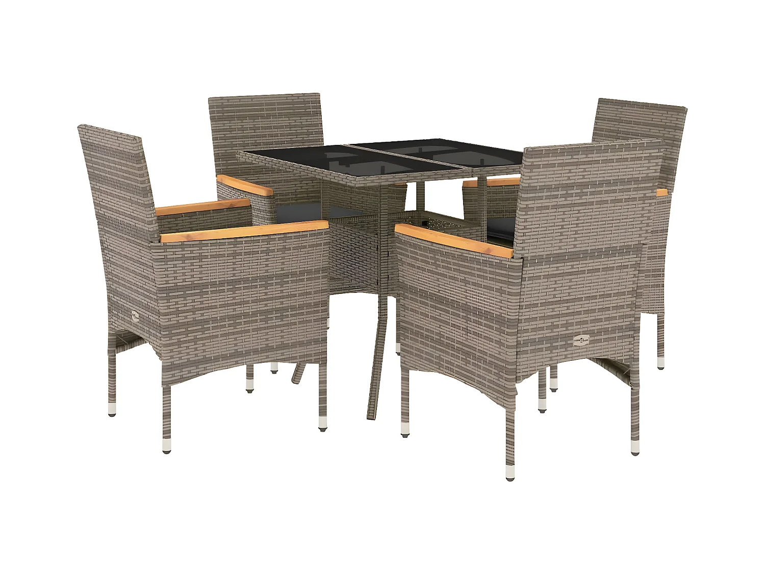 Ensemble à manger de jardin et coussins 5 pcs gris rotin verre