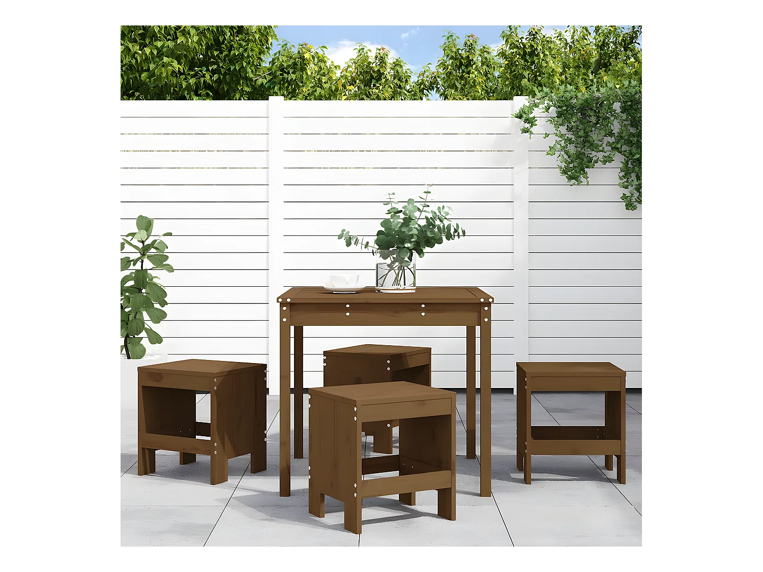 Ensemble à manger de jardin 5pcs marron miel bois pin massif