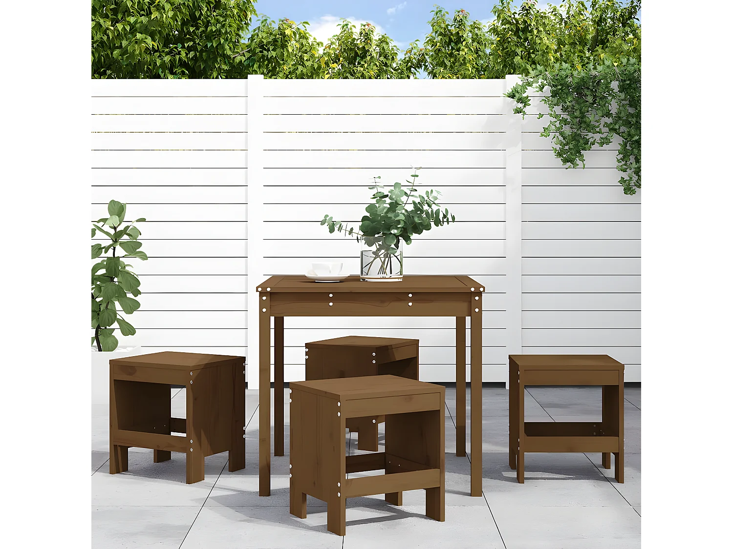 Ensemble à manger de jardin 5pcs marron miel bois pin massif